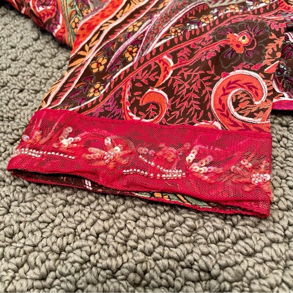 ALC Argyle Paisley Print 100% Rayon Bead Sequin V Neck Long Sleeve Blouse Small - Picture 5 of 14